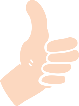 flat color illustration of a cartoon thumbs up sign png