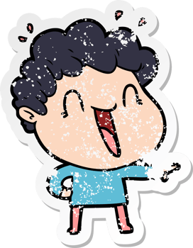 distressed sticker of a cartoon happy man png