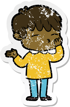 distressed sticker of a cartoon curious boy png