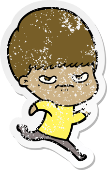 distressed sticker of a cartoon angry boy png