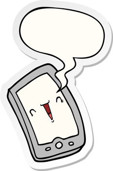cute cartoon mobile phone with speech bubble sticker png