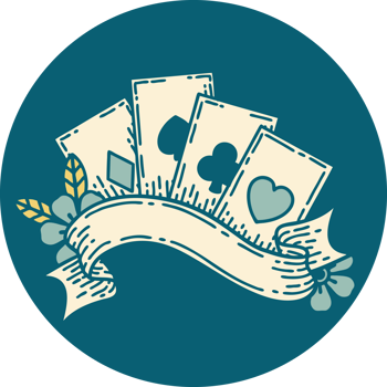 iconic tattoo style image of cards and banner png