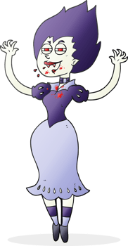 hand drawn cartoon vampire girl with bloody mouth png