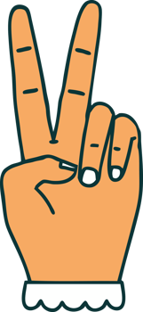 Retro Tattoo Style peace symbol two finger hand gesture png