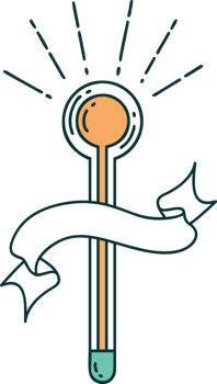 scroll banner with tattoo style glass thermometer png