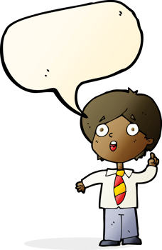 cartoon schoolboy answering question with speech bubble png