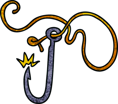 hand drawn textured cartoon doodle of a sharp fishing hook png