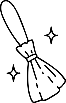 line doodle of a magic broomstick sweeping png