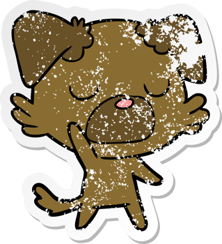 distressed sticker of a cartoon dog png