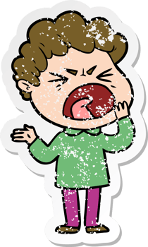 distressed sticker of a cartoon furious man png