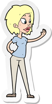 sticker of a cartoon woman waving png