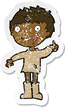 retro distressed sticker of a cartoon excited boy png