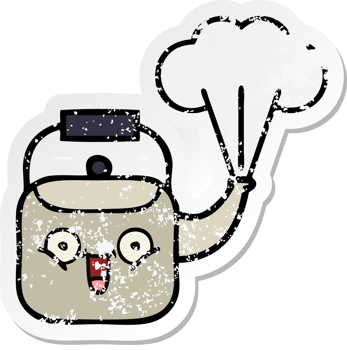 distressed sticker of a cute cartoon steaming kettle png