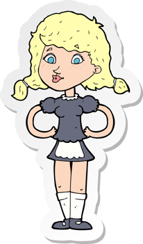 sticker of a cartoon happy waitress woman png