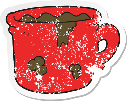 retro distressed sticker of a cartoon old coffee cup png