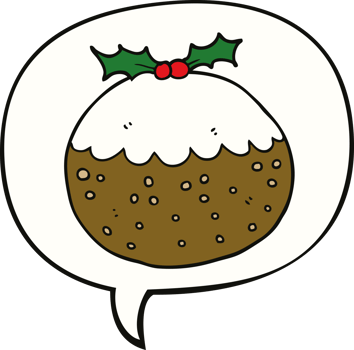 cartoon christmas pudding with speech bubble png