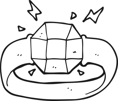 hand drawn black and white cartoon ring with huge gem png