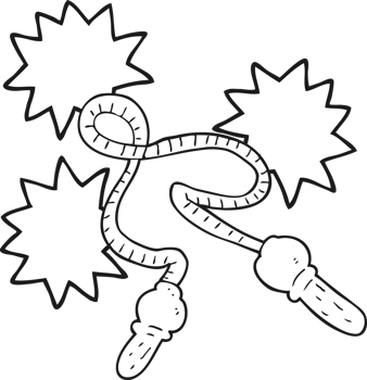 hand drawn black and white cartoon skipping rope png