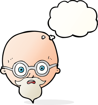 cartoon shocked man with beard with thought bubble png