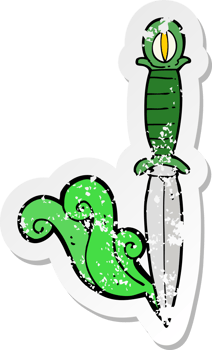 retro distressed sticker of a cartoon mystic dagger png