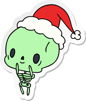 hand drawn christmas sticker cartoon of kawaii skeleton png