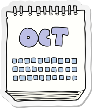 sticker of a cartoon calendar showing month of october png