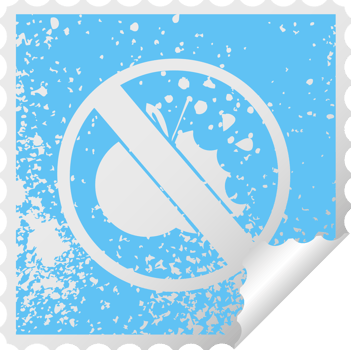 distressed square peeling sticker symbol of a no healthy food allowed sign png