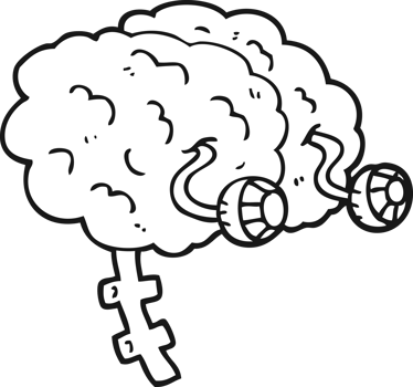 hand drawn black and white cartoon brain png