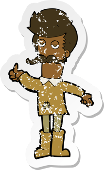 retro distressed sticker of a cartoon old man in poor clothes drawing png