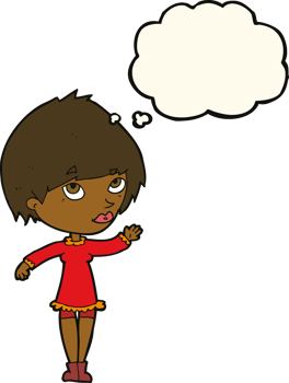 cartoon woman waving with thought bubble png