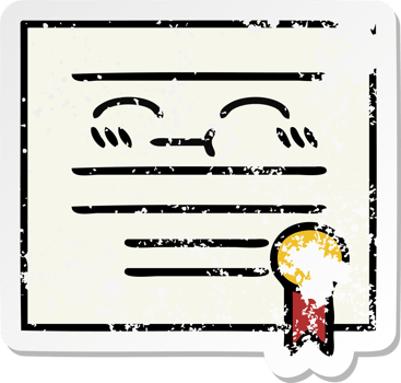 distressed sticker of a cute cartoon graduation diploma png