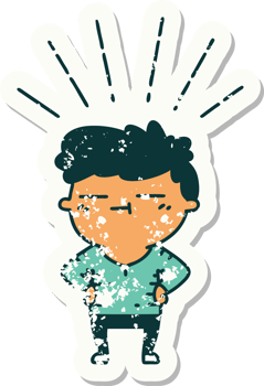 grunge sticker of tattoo style happy man png