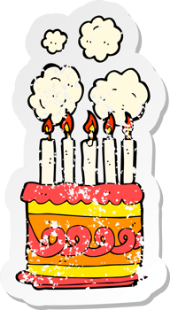 retro distressed sticker of a cartoon birthday cake png
