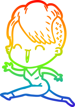 rainbow gradient line drawing cartoon happy hipster girl png