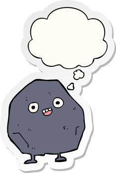 cartoon rock and thought bubble as a printed sticker png