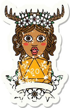 human druid with natural 20 dice roll illustration png