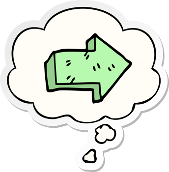cartoon pointing arrow and thought bubble as a printed sticker png