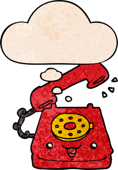 cute cartoon telephone and thought bubble in grunge texture pattern style png