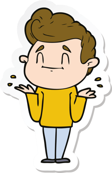 sticker of a happy cartoon man shrugging png