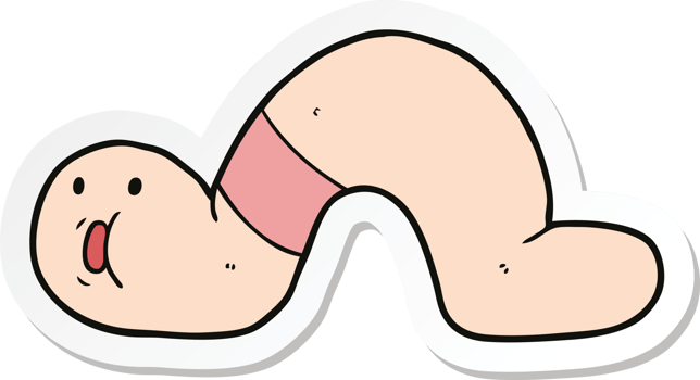 sticker of a cartoon surprised worm png