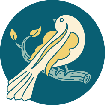 tattoo style icon of a bird on a branch png