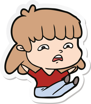 sticker of a cartoon worried woman png