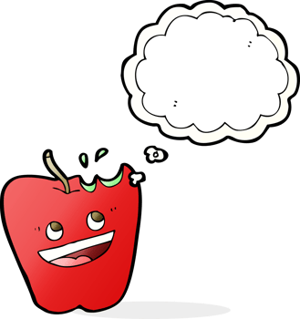 happy apple cartoon with thought bubble png
