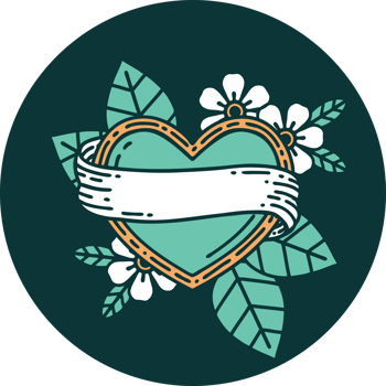 tattoo style icon of a heart and banner png