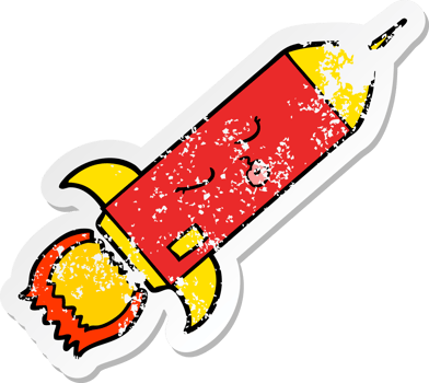 distressed sticker of a cartoon rocket png