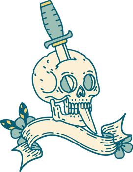 tattoo with banner of a skull and dagger png