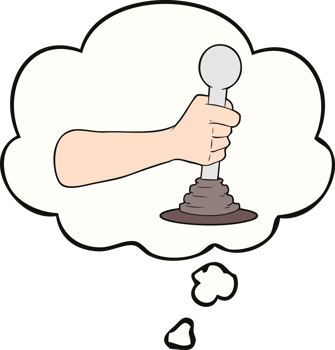 cartoon hand pulling lever and thought bubble png