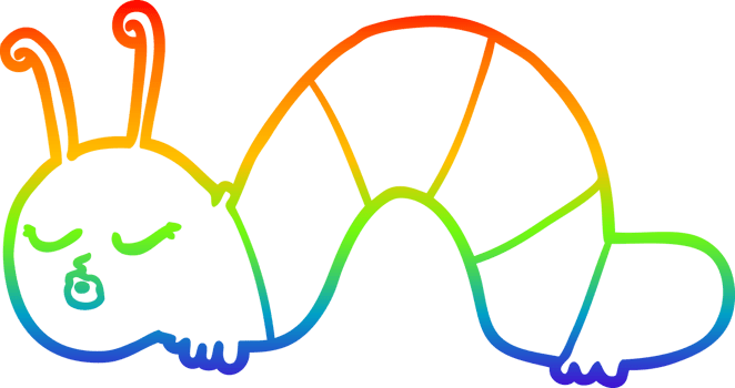 rainbow gradient line drawing cartoon caterpillar png