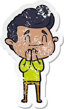 distressed sticker of a happy cartoon man png