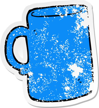 distressed sticker of a cartoon mug png
